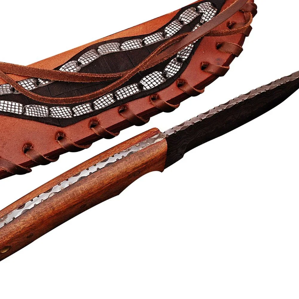 Handmade Damascus Steel Kitchen Knife Raindrop Pattern with Leather Sheath
